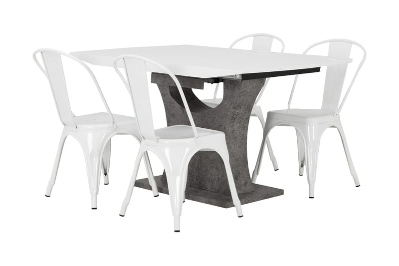Azusa Udvideligt Spisebordssæt 140 cm med 4 Amparo Stol - Hvid/Grå - Spisebordssæt