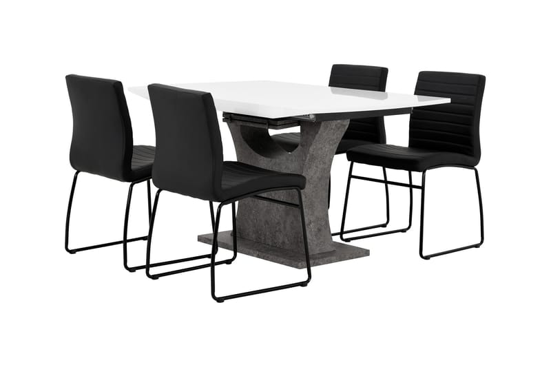 Azusa Udvideligt Spisebordssæt 140 cm med 4 Dewar Stol - Hvid/Beton/Sort - Spisebordssæt