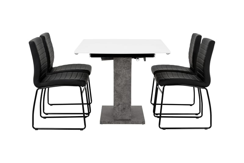 Azusa Udvideligt Spisebordssæt 140 cm med 4 Dewar Stol - Hvid/Beton/Sort - Spisebordssæt