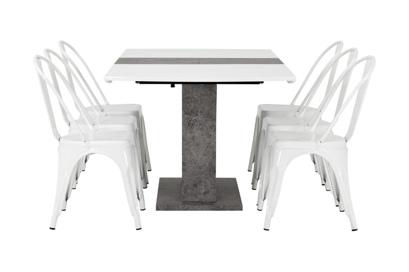 Azusa Udvideligt Spisebordssæt 140 cm med 6 Amparo Stol - Hvid/Grå - Spisebordssæt