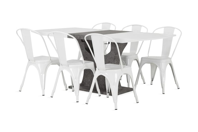 Azusa Udvideligt Spisebordssæt 140 cm med 6 Amparo Stol - Hvid/Grå - Spisebordssæt