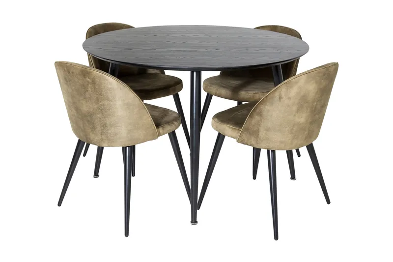 Balisa Spisebordssæt 115 cm Rund inkl 4 Sedavi Stole, Sort/Messing