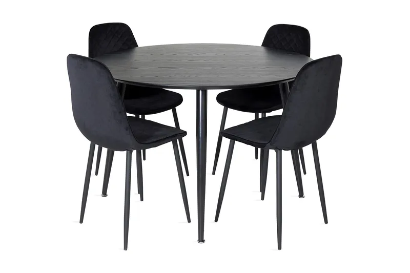 Balisa Spisebordssæt 115 cm Rund inkl 4 Ypas Stole, Sort