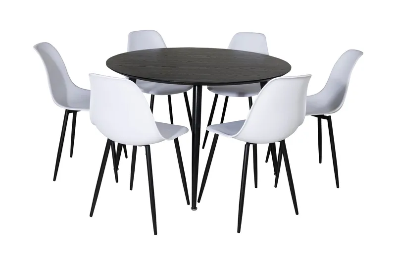 Balisa Spisebordssæt 115 cm Rund inkl 6 Ypas Stole, Sort/Hvid