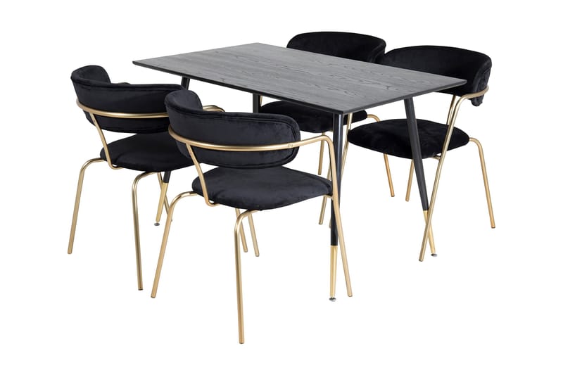 Balisa Spisebordssæt 120 cm inkl 4 Arcarazo Lænestole, Sort/Messing