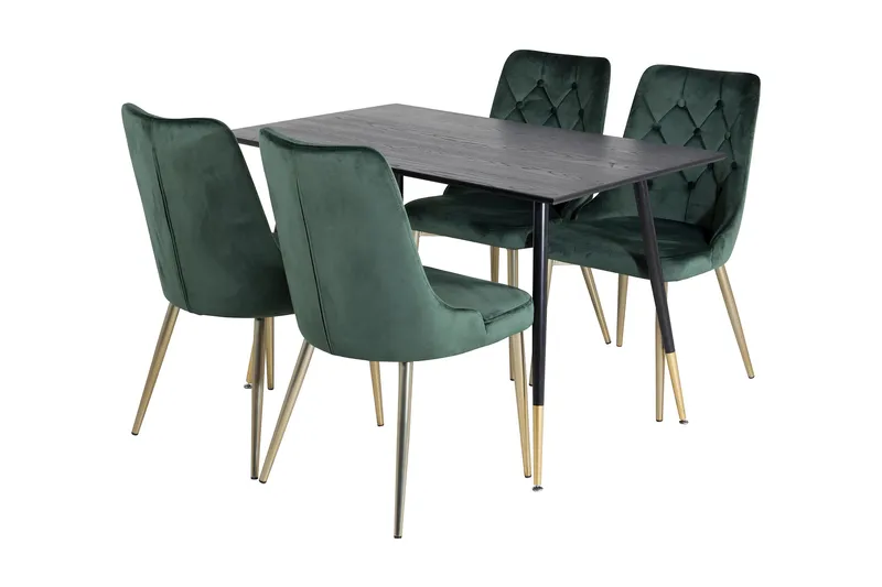 Balisa Spisebordssæt 120 cm inkl 4 Valerie Lyx Velourstole, Sort/Mørkegrøn/Guld
