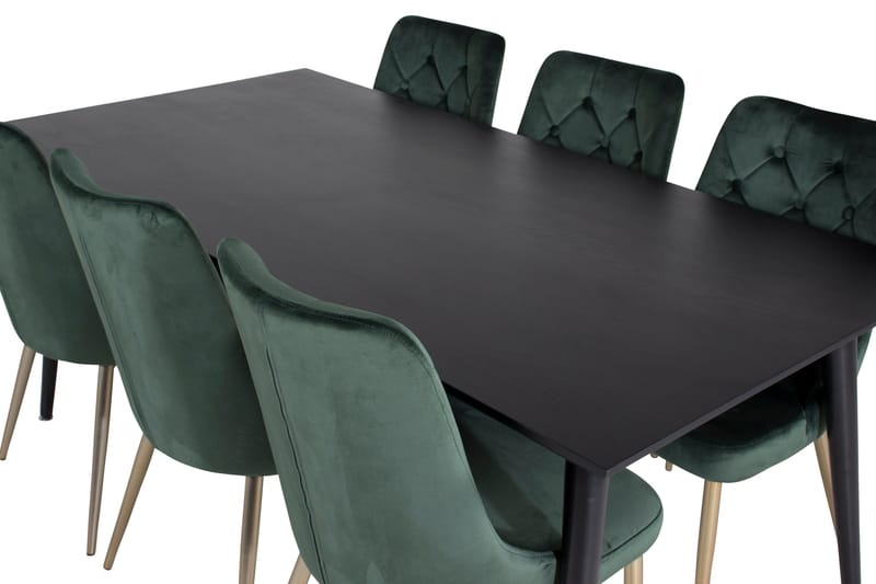 Balisa Spisebordssæt 180 cm inkl 6 Valerie Lyx Stole - Velour/Sort/Mørkegrøn/Guld - Møbler - Borde - Spisebordssæt