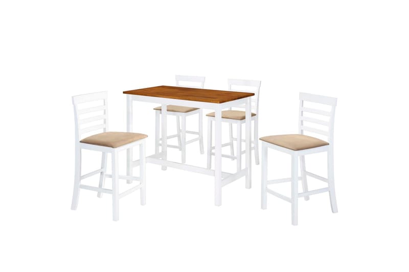 barbord- og stolesæt i 5 dele massivt træ brun og hvid - Spisebordssæt