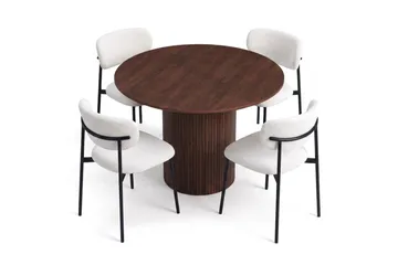 Spisebordssæt Bark Kopparbo 110 cm Valnød Hvid Bouclé/Metalben Sort Rund 4 - Møbler - Borde - Spisebordssæt