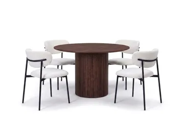 Spisebordssæt Bark Kopparbo 110 cm Valnød Hvid Bouclé/Metalben Sort Rund 4 - Møbler - Borde - Spisebordssæt