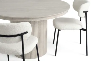 Spisebordssæt Bark Kopparbo 120-220 cm Hvidbejdset Hvid Bouclé/Metalben Sort Rund 4 - Møbler - Borde - Spisebordssæt