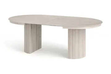 Spisebordssæt Bark Kopparbo 120-220 cm Hvidbejdset Hvid Bouclé/Metalben Sort Rund 4 - Møbler - Borde - Spisebordssæt
