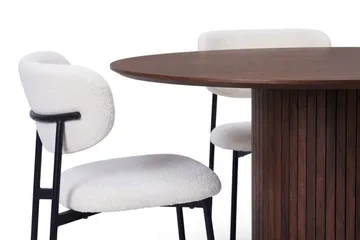 Spisebordssæt Bark Kopparbo 180 cm Valnød Hvid Bouclé/Metalben Sort Rund 8 - Valnød - Møbler - Borde - Spisebordssæt