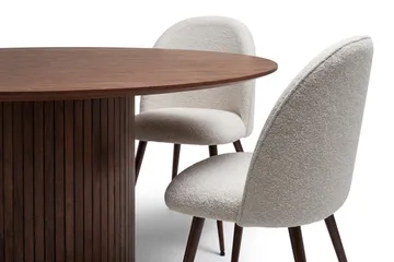 Spisebordssæt Bark Kopparbo 180 cm Valnød Hvid Bouclé/Metalben Valnød Rund 8 - Valnød - Møbler - Borde - Spisebordssæt