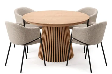 Spisebordssæt Bark Peyra 120-220 cm Eg Taupe bouclé - Møbler - Borde - Spisebordssæt