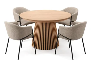 Spisebordssæt Bark Peyra 120-220 cm Eg Taupe bouclé - Møbler - Borde - Spisebordssæt
