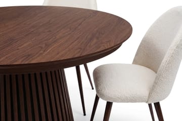 Spisebordssæt Bark Peyra 120-220 cm Valnød Hvid bouclé/metalben i valnød - Møbler - Borde - Spisebordssæt