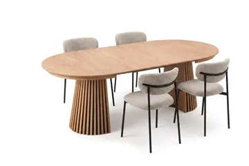 Spisebordssæt Bark Peyra 120-220 cm Eg Greige bouclé/sorte metalben - Eg - Møbler - Borde - Spisebordssæt