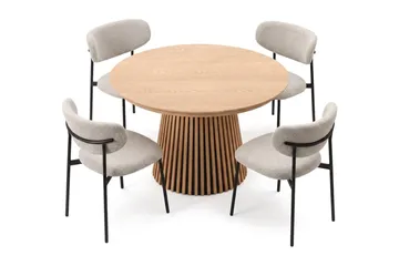 Spisebordssæt Bark Peyra 120-220 cm Eg Greige bouclé/sorte metalben - Eg - Møbler - Borde - Spisebordssæt