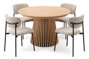 Spisebordssæt Bark Peyra 120-220 cm Eg Greige bouclé/sorte metalben - Eg - Møbler - Borde - Spisebordssæt