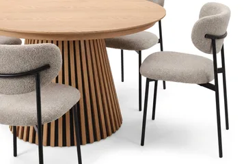 Spisebordssæt Bark Peyra 120-220 cm Eg Greige bouclé/sorte metalben - Eg - Møbler - Borde - Spisebordssæt