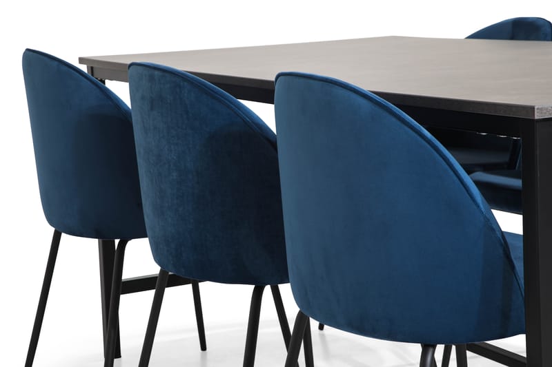 Benita Spisebordssæt 180 med 6 Felipe Stol Velour - Beton/Mørkeblå/Sorte Ben - Spisebordssæt
