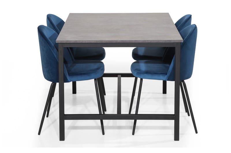 Bettina Spisebordssæt 138 med 4 Felipe Stol Velour - Beton/Mørkeblå/Sorte Ben - Spisebordssæt