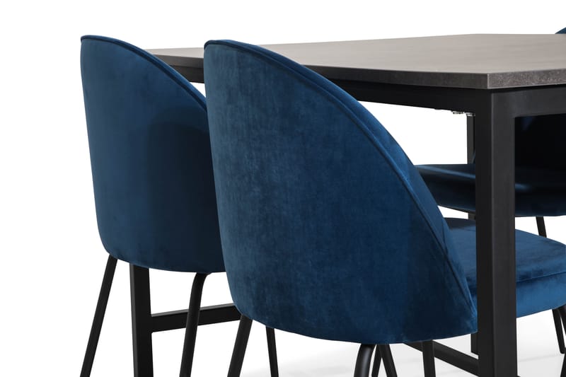 Bettina Spisebordssæt 138 med 4 Felipe Stol Velour - Beton/Mørkeblå/Sorte Ben - Spisebordssæt