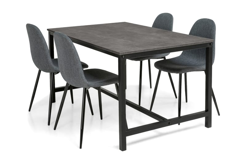 Bettina Spisebordssæt 140 cm med 4 Nibe Stole - Beton/Sort/Grå - Spisebordssæt