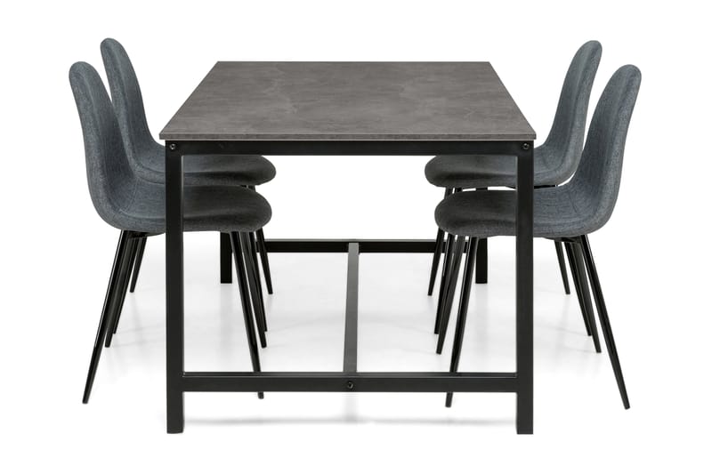 Bettina Spisebordssæt 140 cm med 4 Nibe Stole - Beton/Sort/Grå - Spisebordssæt