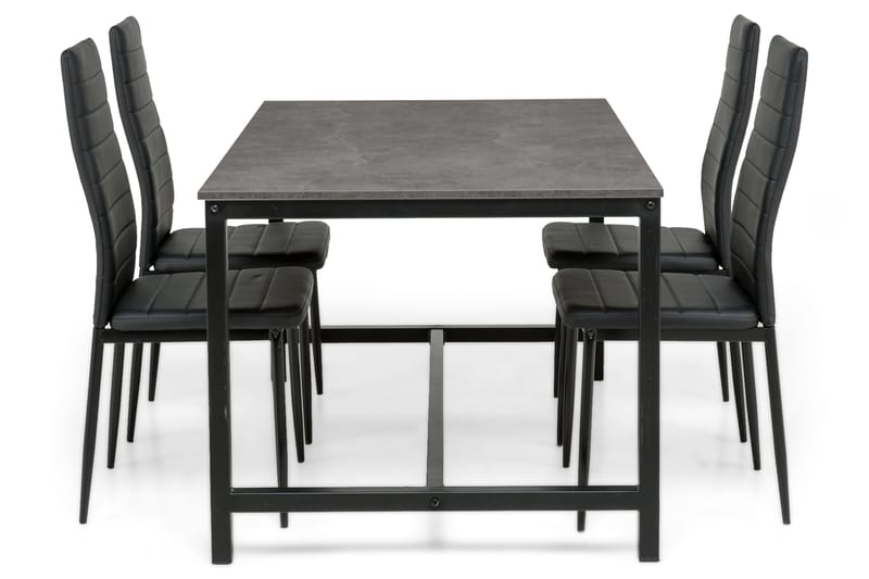 Bettina Spisebordssæt 140x90 cm med 4 Ted Stole - Beton/Sort/PU - Spisebordssæt