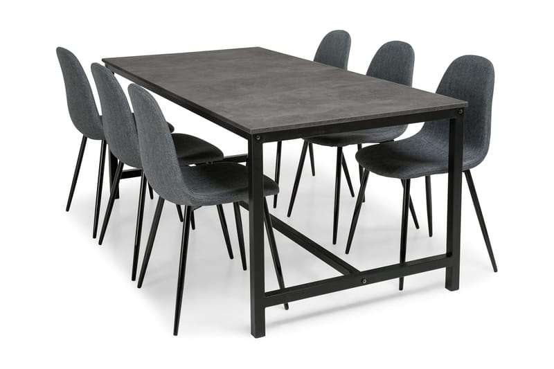 Bettina Spisebordssæt 180 cm med 6 Nibe Stole - Beton/Sort/Grå - Spisebordssæt