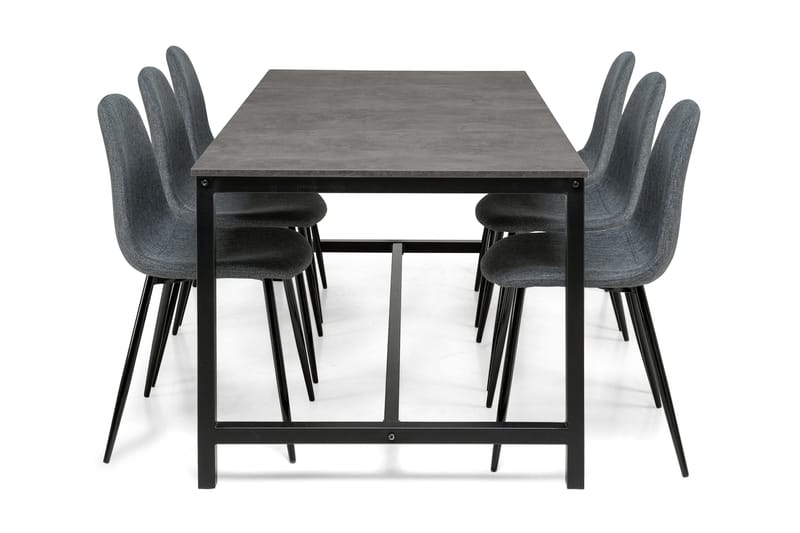Bettina Spisebordssæt 180 cm med 6 Nibe Stole - Beton/Sort/Grå - Spisebordssæt