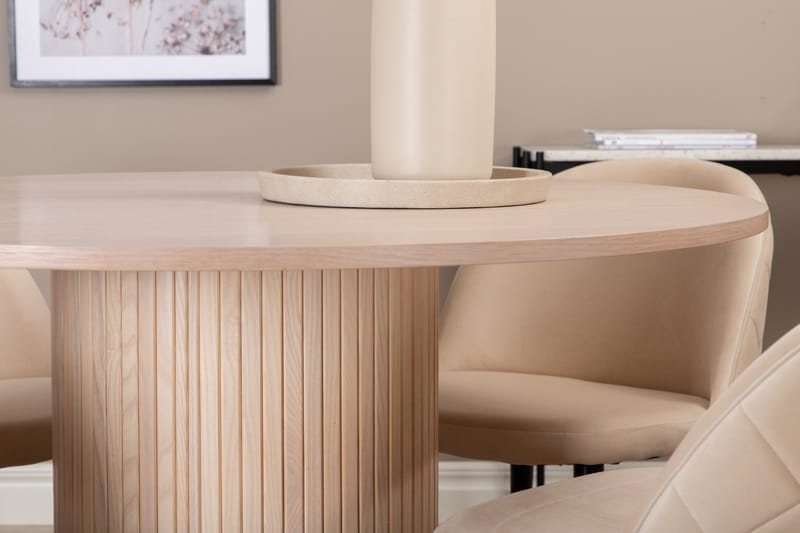 Biana Spisebordssæt 100 cm Rund inkl 4 Velvets Stole - Beige/Sort - Møbler - Borde - Spisebordssæt