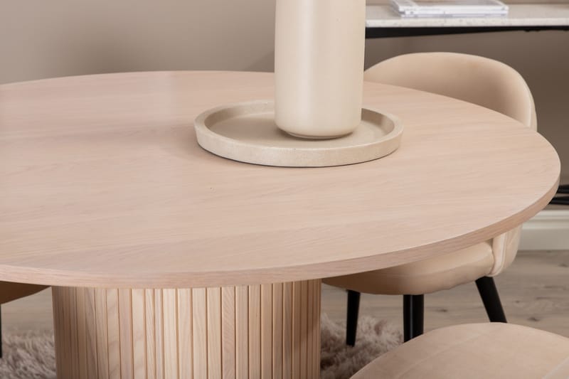 Biana Spisebordssæt 100 cm Rund inkl 4 Velvets Stole - Beige/Sort - Møbler - Borde - Spisebordssæt