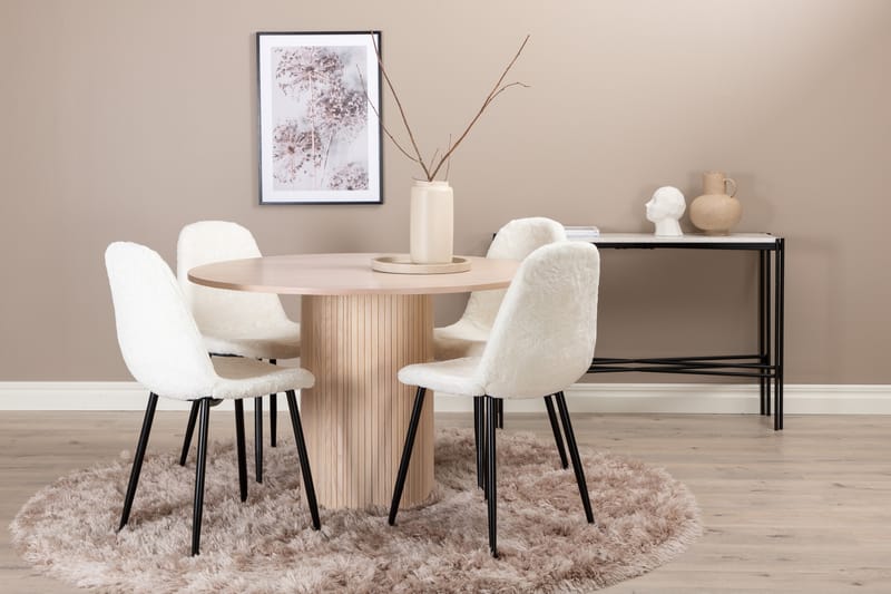 Biana Spisebordssæt 100 cm Rund inkl 4 Pontus Stole - Beige/Hvid/Sort - Møbler - Borde - Spisebordssæt