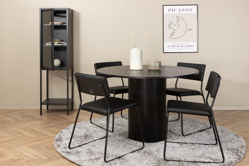 Biana Spisebordssæt 110 cm Rund inkl 4 Kenth Stole, Sort/Kunstlæder