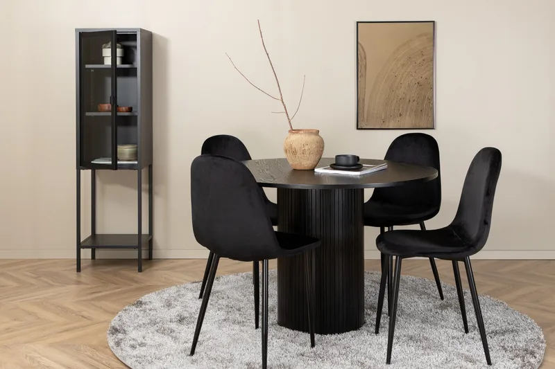 Biana Spisebordssæt 110 cm Rund inkl 4 Pontus Stole, Sort