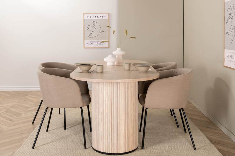 Biana Spisebordssæt 200 cm Oval inkl 4 Berita Stole - Beige/Sort - Møbler - Borde - Spisebordssæt