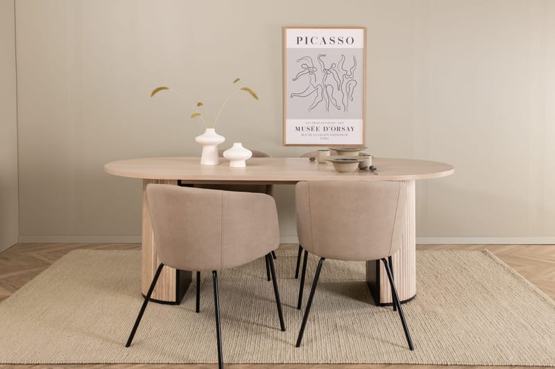 Biana Spisebordssæt 200 cm Oval inkl 4 Berita Stole - Beige/Sort - Møbler - Borde - Spisebordssæt