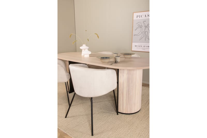 Biana Spisebordssæt 200 cm Oval inkl 4 Berita Velourstole - Beige/Sort - Møbler - Borde - Spisebordssæt