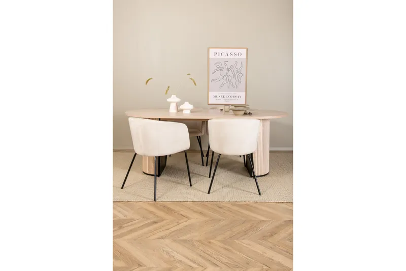 Biana Spisebordssæt 200 cm Oval inkl 4 Berita Velourstole - Beige/Sort - Møbler - Borde - Spisebordssæt