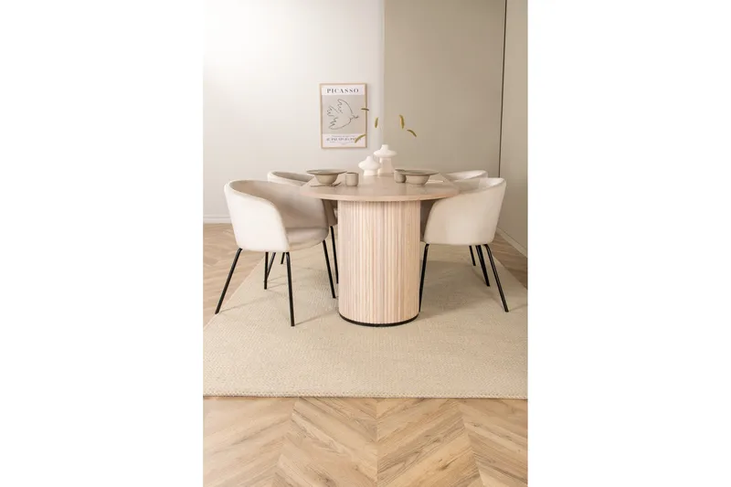 Biana Spisebordssæt 200 cm Oval inkl 4 Berita Velourstole - Beige/Sort - Møbler - Borde - Spisebordssæt