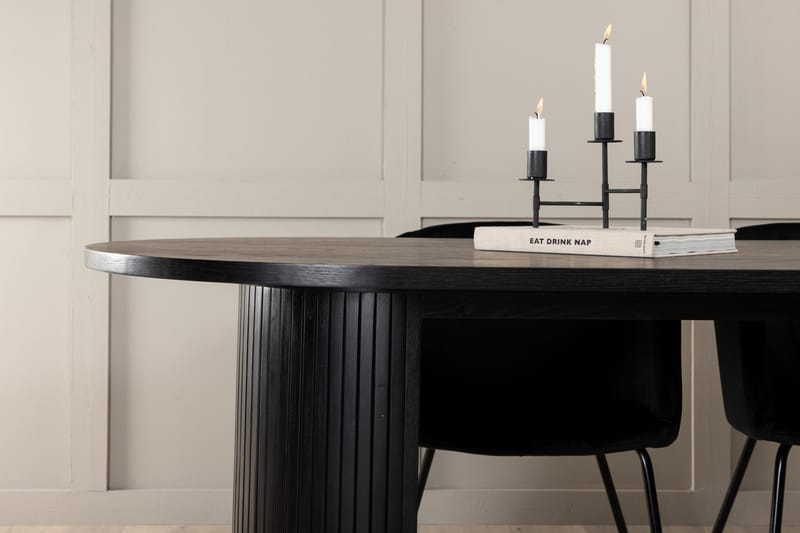 Biana Spisebordssæt 200 cm Oval inkl 4 Berita Velourstole - Sort - Møbler - Borde - Spisebordssæt