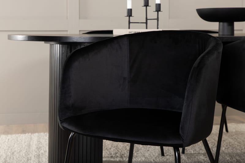 Biana Spisebordssæt 200 cm Oval inkl 4 Berita Velourstole - Sort - Møbler - Borde - Spisebordssæt