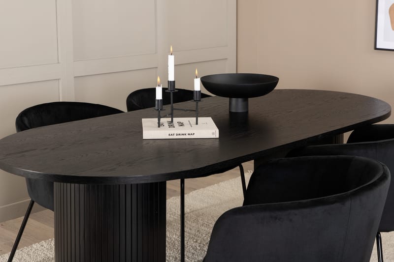 Biana Spisebordssæt 200 cm Oval inkl 4 Berita Velourstole - Sort - Møbler - Borde - Spisebordssæt