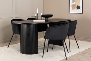 Biana Spisebordssæt 200 cm Oval inkl 4 Berita Velourstole - Sort - Møbler - Borde - Spisebordssæt