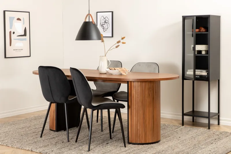 Biana Spisebordssæt 200 cm Oval inkl 4 Emsa Stole, Valnødsbrun/Lysegrå/Sort