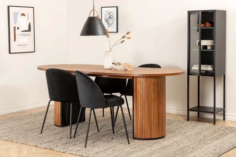 Biana Spisebordssæt 200 cm Oval inkl 4 Foyos Stole, Valnødsbrun/Sort