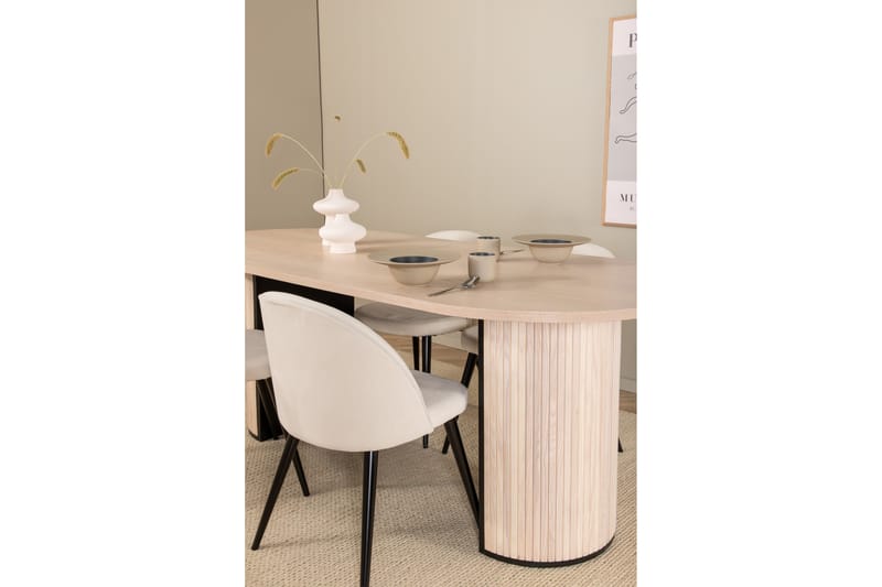 Biana Spisebordssæt 200 cm Oval inkl 4 Valera Manchesterstol - Beige/Sort/Beige - Møbler - Borde - Spisebordssæt